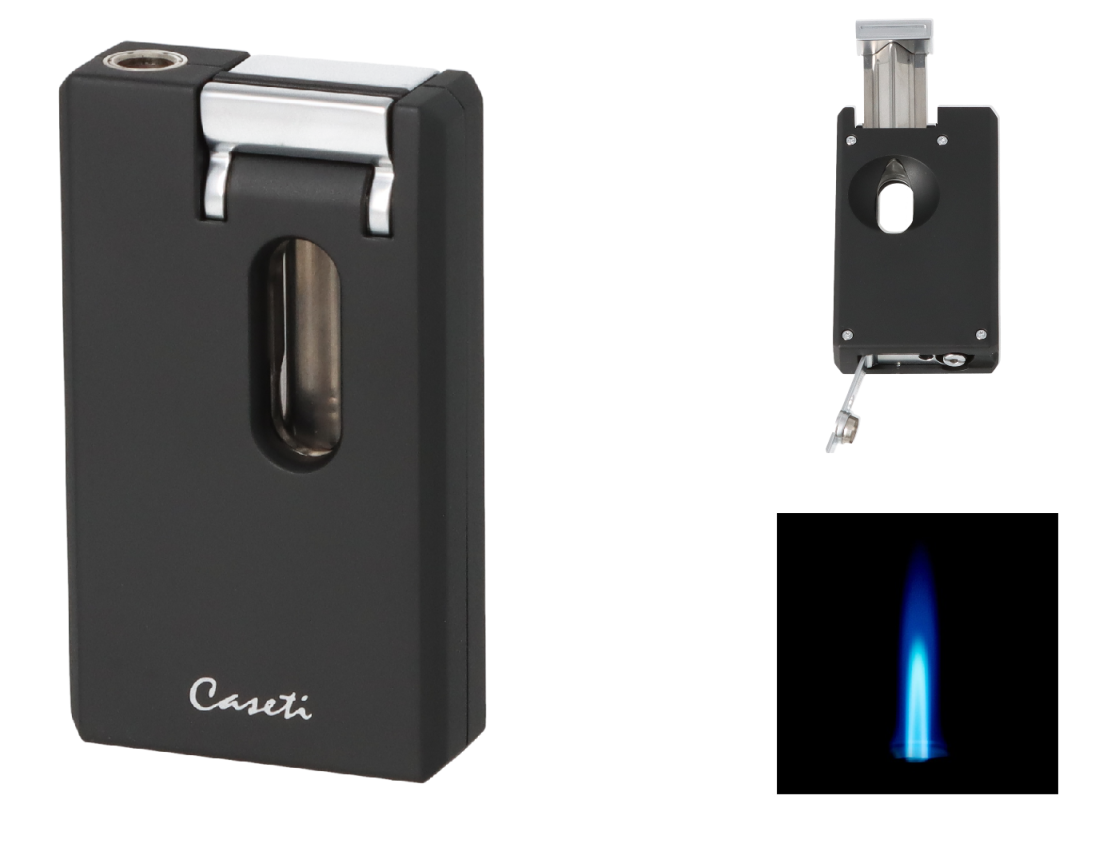 Artikelbild 1 des Artikels “Caseti Zigarrenfeuerzeug Jet Flame schwarz matt mit Zigarrenabschneider Kerbschnitt und Bohrer 0,8mm “