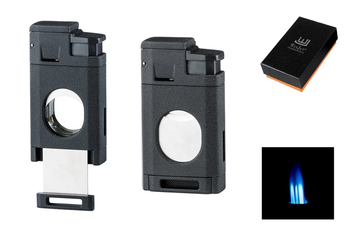 Artikelbild 1 des Artikels “Winjet Premium Zigarrenfeuerzeug 3xJet schwarz matt mit Cutter, Ring 58 “