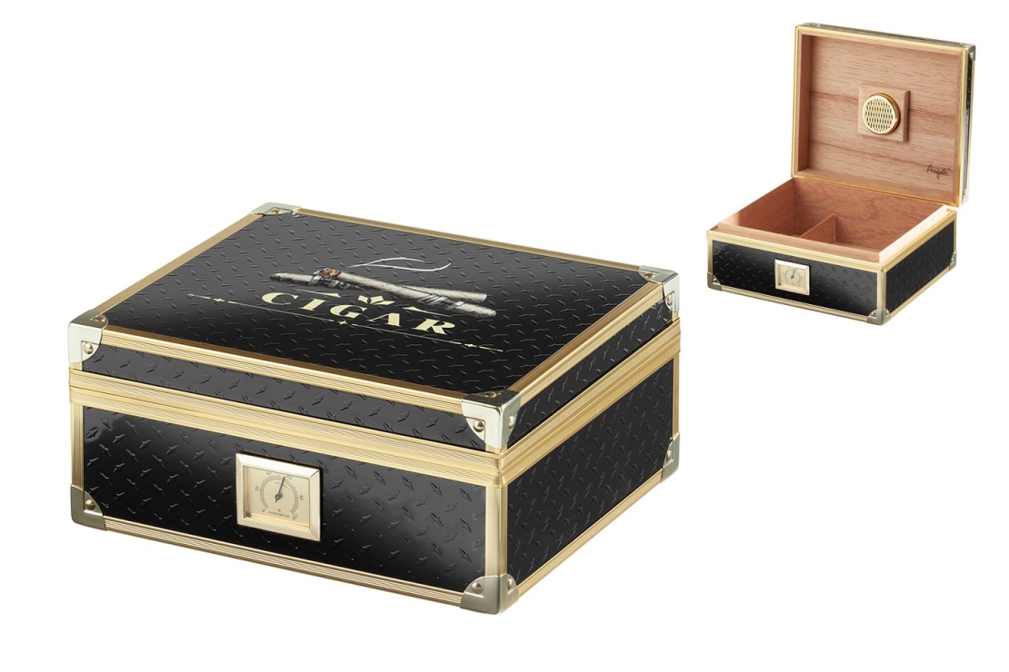 Artikelbild 1 des Artikels “Angelo Humidor schwarz mit goldfarbenen Metallrahmen “
