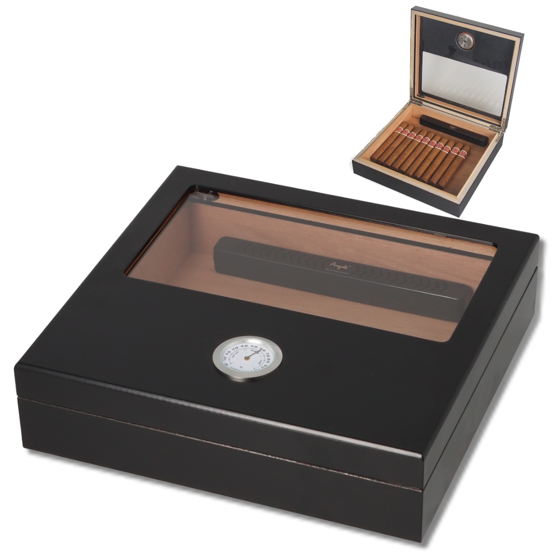 Artikelbild 1 des Artikels “Angelo Humidor schwarz matt mit Fenster Inkl. Polymerbefeuchter “