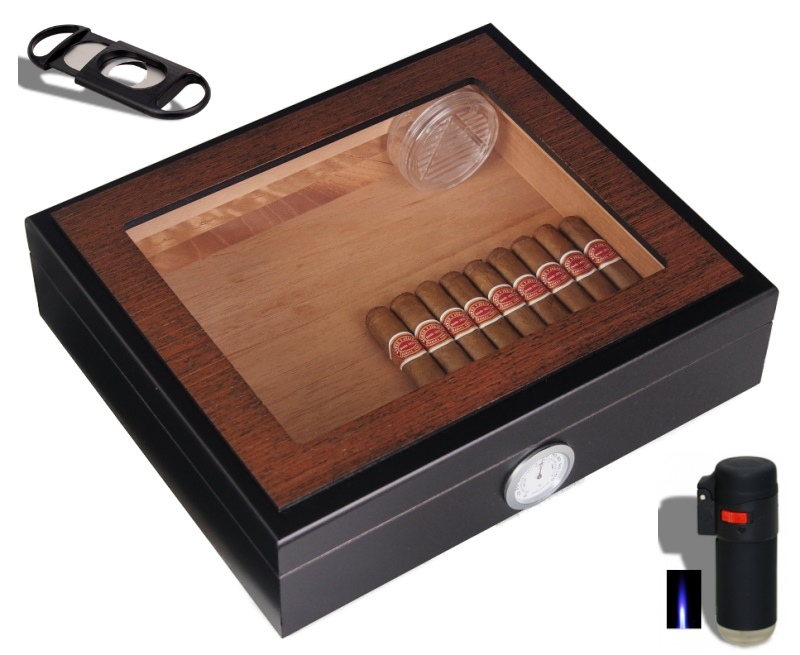 Artikelbild 1 des Artikels “Kristallglas Humidorset Black-Wood Polymerbefeuchter “