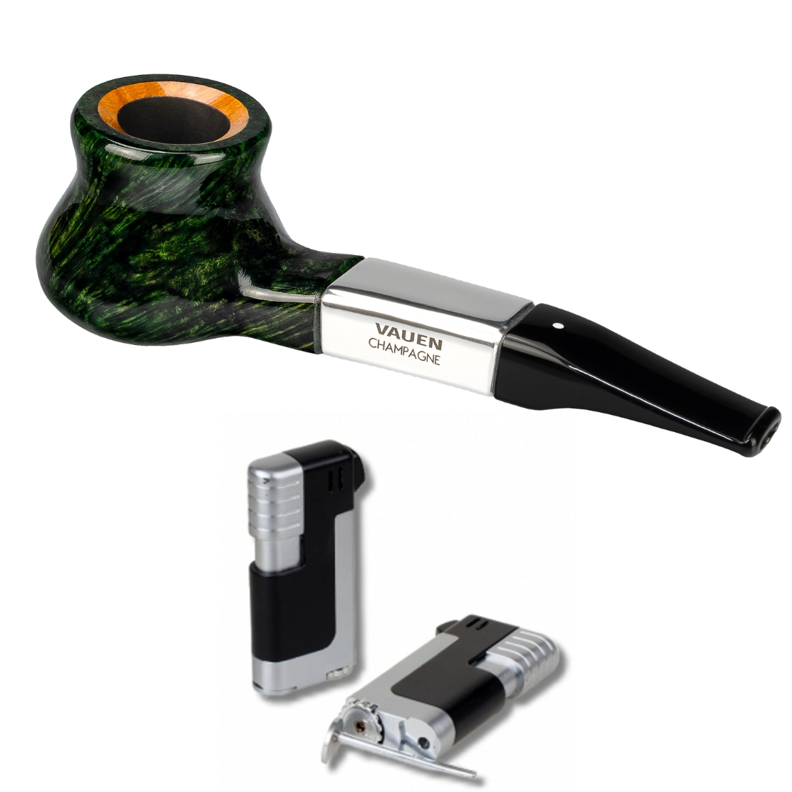 Artikelbild 1 des Artikels “Vauen Designer Pfeife * Champagne 2 Weißpunktedition + Necuma Pfeifenfeuerzeug “