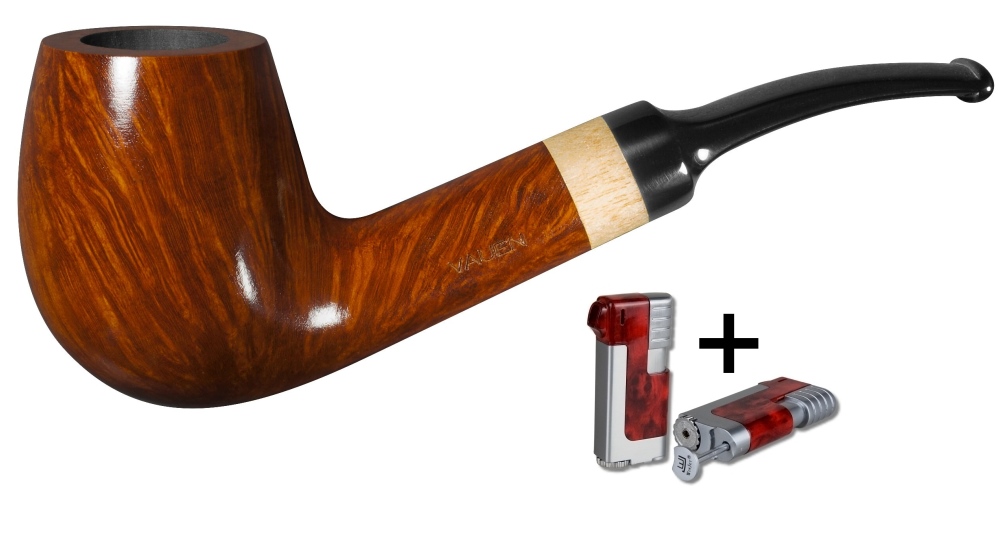 Artikelbild 1 des Artikels “Vauen Pfeife * Duett 1572 + Winjet Pfeifenfeuerzeug glatt braun “