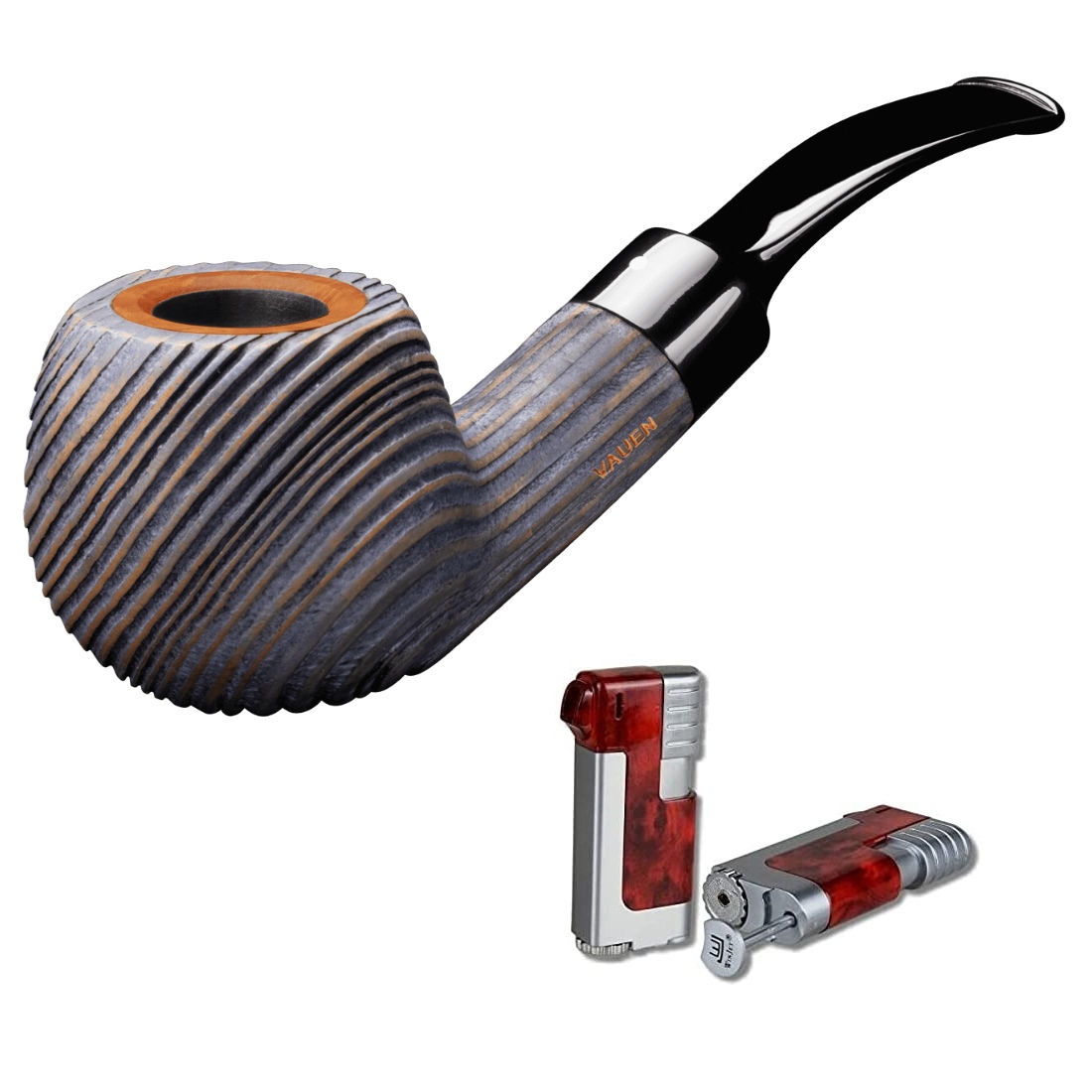 Artikelbild 1 des Artikels “Vauen Pfeife Patina 237 sandgestrahlt Weißpunktedition + Necuma Pfeifenfeuerzeug “