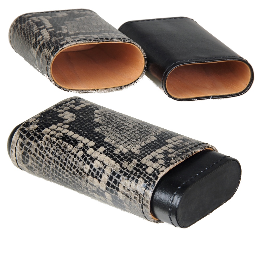 Artikelbild 1 des Artikels “Zigarrenetui Reisehumidor Leder 3er Robusto black phyton “