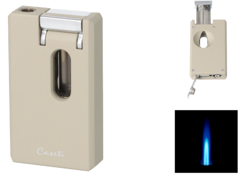 Artikelbild des Artikels “Caseti Zigarrenfeuerzeug Jet Flame beige matt mit Zigarrenabschneider Kerbschnitt und Bohrer 0,8mm “