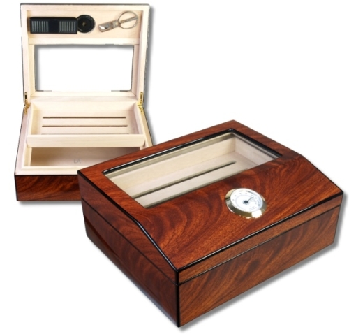 Artikelbild des Artikels “Padouk Finish Humidor/Zigarrenschere V-460 Polymerbefeuchter“