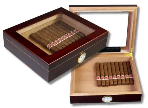 Artikelbild des Artikels “Teakwood Finish Humidor Kristallglas V-240 Polymerbefeuchter “