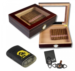 Artikelbild des Artikels “Humidor -Set Teakwood Finish Kristallglas V-240 Polymerbefeuchter “