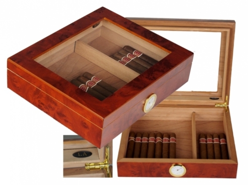 Artikelbild des Artikels “LA Amboina Maser Finish Humidor Kristallglas V-240 Polymerbefeuchter “
