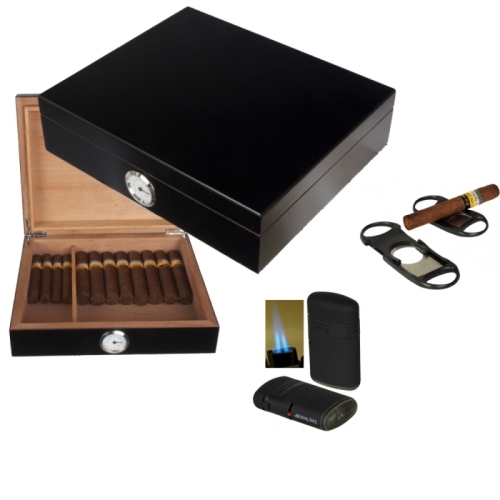Artikelbild des Artikels “Humidorset LA Black Edition Hygro 30 Inkl. Polymerbefeuchter “