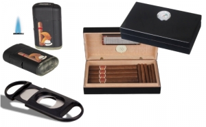 Artikelbild des Artikels “Set Mini Humidor Pianolack schwarz Feuerzeug Cutter “