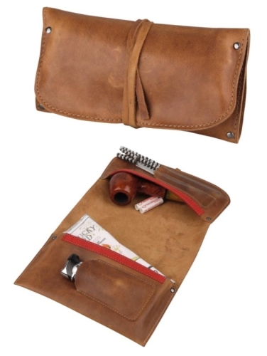 Artikelbild des Artikels “Premium Pfeifenrollbeutel Leder braun Antik 18cm “