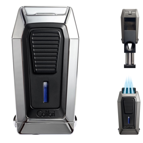 Artikelbild 1 des Artikels “* COLIBRI Cigarrenfeuerzeug Quantum chrom-schwarz 3er-Jet-Flamme Zigarrencutter Kerbschnitt “