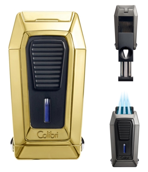 Artikelbild 1 des Artikels “* COLIBRI Cigarrenfeuerzeug Quantum gold-schwarz 3er-Jet-Flamme Zigarrencutter Kerbschnitt “