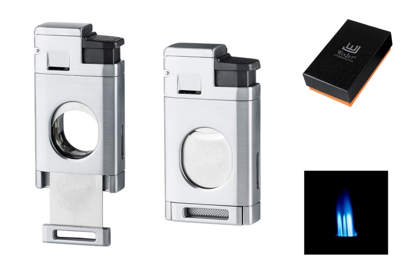 Artikelbild 1 des Artikels “Winjet Premium Zigarrenfeuerzeug 3xJet chrom matt mit Cutter, Ring 58 “