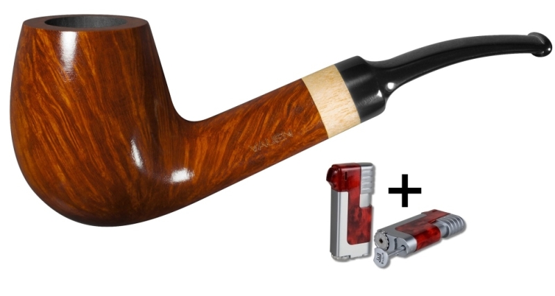 Artikelbild 1 des Artikels “Vauen Pfeife * Duett 1572 + Winjet Pfeifenfeuerzeug glatt braun “
